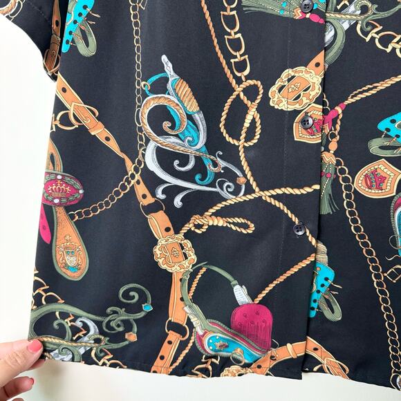 Alfred Dunner VINTAGE black Equine harness belt button down blouse Size 12 - Picture 2 of 6